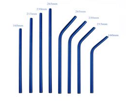 More size Reusable Blue Metal Drinking Straw Stainless Steel Straw Eco Friendly Smoothies Straw with Cleaner Brush For Mugs 2030o3508909 LL