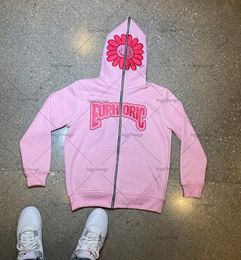 Men's Hoodies Sweatshirts Pink sunflower print zipper hoodie men's teen street y2k oversized David gothic loose fit high quality couple tops 230802