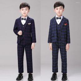 Men's Suits Formal Red Plaid Boys 3 Pieces Set Summer Autumn Children Prom Wedding Suit Blazer Oversize Kids Tuxedo Jacket Pants Vest