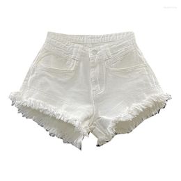 Women's Shorts White High Waisted Denim For Women With Fringed Edges A-line Wide Leg Pants Korean