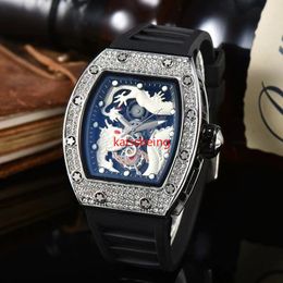 Multi-function automatic 3-pin clock Men's Top Luxury AAA Men's watch Glow-in-the-dark Dragon Print set with diamonds