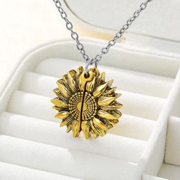 Pendant Necklaces Fashion Open Locket Sunflower Necklace Boho Jewellery Alloy Lover Husband Wife Gifts Accessories