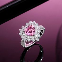 Hot Sale Love Shaped High Carbon Diamond S925 Sterling Silver Imitation Zircon Ring Women's High Grade Jewelry Wedding Gift