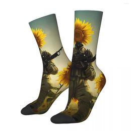 Men's Socks Hip Hop Vintage Sunflower Crazy Unisex Ukrainian Soldier Harajuku Seamless Printed Funny Novelty Happy Crew Sock