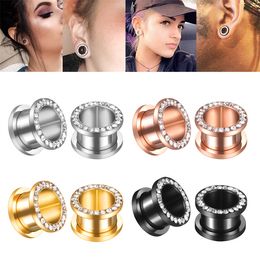 Stainless steel earrings Plugs with rhinestones popular hip-hop body piercing earrings Tunnels KZ040