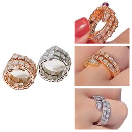 Designer de jóias osso de cobra Versão larga estreita anéis de diamante completo anel de designer de jóias de luxo anel de amor para homens serpentina anel de hip hop com caixa de marca 5A