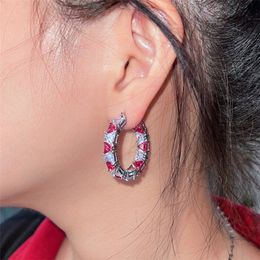 Charm Designer Hoop Earring for Woman Party Red Triangle AAA Cubic Zirconia Diamond Silver Bridal Luxury Wedding Earrings Jewellery Gift