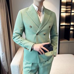 Men's Suits (Blazer Trousers) Spring Business Casual Uniform Men Streetwear 2-piece Set Outerwear Clothing Double Breasted Dress