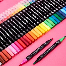 Markers Aihao 12/18/24/36 Colours Dual Brush Pen Set Washable Hard Soft Twin Marker Pens for Kids Student School Stationery Art Supplies 230803