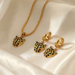 Wedding Jewellery Sets 316L Stainless Steel Fashion Leopard With Zircon Earrings Necklace Set Tarnish Free Waterproof Joyeria Fina Para Mujer 230804