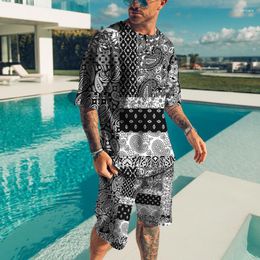 Men's Tracksuits 3D Printed Cashew Flower Tracksuit Summer 2-piece Oversized Casual O-collar For Men