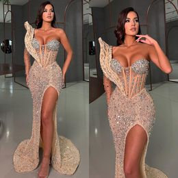 Mermaid Sexy Champagne Evening Sweetheart Beads Sequins Formal Party Prom Dress Red Carpet Long Dresses For Special Ocn es