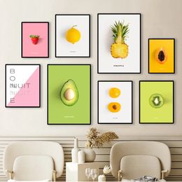 Avocado Lemon Pineapple Papaya Rich Colours Canvas Painting Nordic Fresh Fruits Posters Prints Art Wall Pictures Kitchen Dinning Room Decor 06