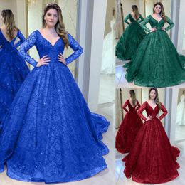 Casual Dresses Blue Wedding Dress Autumn Winter Long Sleeve Bead Sequin Big Swing Sexy V-neck Banquet Style