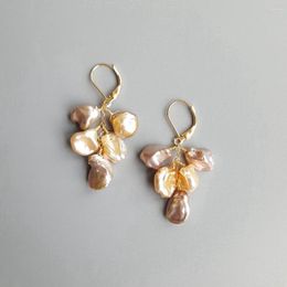 Dangle Earrings LiiJi Purple Pink Baroque Keshi Freshwater Pearl Beads 925 Sterling Silver Gold Colour Hook Handmade Drop