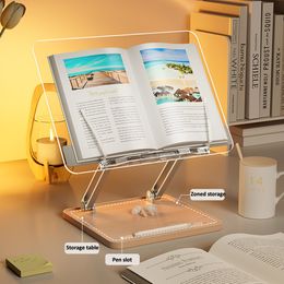 Desk Drawer Organisers OUTMIX Wooden Reading Stand Transparent Acrylic Multifunctional Lifting Tablet Holder Laptop Bracket Desktop Storage Bookshelf 230804