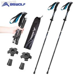 Trekking Poles BSWOLF 2Pcs Ultralight Trekking Poles Walking Sticks Hiking Canes Folding Aluminum Walking Pole Nodic Walking Sticks HKD230804