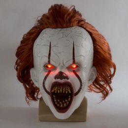 Horror New LED Pennywise Joker Scary Mask Cosplay Stephen King Chapter Two Clown Latex Masks Helmet Halloween Party Props 4.23 S