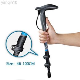 Trekking Poles Carbon Fibres Short Walking Stick T-handle 3 Section External lock Mountain-climbing Crutch Outdoor Hiking Walking 46-100cm HKD230804