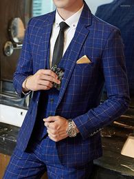 Men's Suits Blazer Vest Pants Groom Wedding Dress Stage Party Suit Three Piece Set And Two Mens Casual Business Classic Plaid