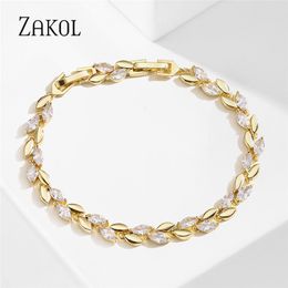 Charm Bracelets ZAKOL Trendy Marquise Cut Cubic Zirconia For Women CZ Leaf Bridal Wedding Party Jewellery Gift BP2252 230803