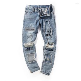 Men's Jeans 2023 Arrival Top Fashion God Men Zipper Full Length Logo Straight High Street Printing Hole In Are Male