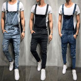 Men's Jeans Outdoor Casual Denim Suspenders Fashion Jumpsuit Autumn Male Slim Fit Cotton Washed Overalls Ripped Cowboys Trousers