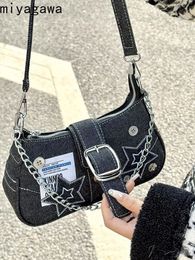 Evening Bags Miyagawa Spicy Girl Star Cowboy Underarm Bag Vintage Button Purses and Handbags Fashion Letters Appliques Chain 230803