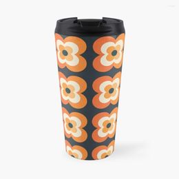 Water Bottles Retro Flowers - Orange And Charcoal Travel Coffee Mug Mate Cup