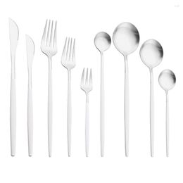 Dinnerware Sets Matte White Silver Cutlery Set Kitchen Restaurant Flatware Western Tableware Knife Fork Spoon Dessert Silverware