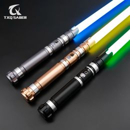 LED SwordsGuns TXQSABER RGB Lightsaber Metal Handle Heavy Duelling Sabre With 10 Soundfont And 12 Kind Light Kids Toys Blaster FOC Laser Swords 230804