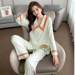 Women's Sleepwear Women 2PCS Print Letter Pyjamas Sets Sex Notched Rayon Pyjamas Sleep Suit Spring Summer Thin Nightwear Casual Home