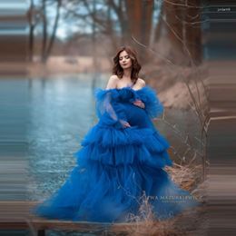 Casual Dresses Est Blue Tulle Tiered Maternity Long Off The Shoulder Puff Sleeves Ruffles Pregnant Women Gowns To Pography