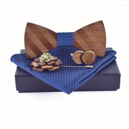 Bow Ties Pocket Square Brooch Gravata Tie Hanky Cufflink Sets Striped Wooden For Mens