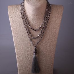 Pendant Necklaces Fashion Bohemian Tribal Artisan Jewellery Knotted Long Halsband Grey Glass Crystal Metal Starfish Tassel Necklace