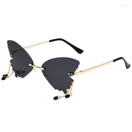 Sunglasses Women Luxury Butterfly Tassel Rimless Travel Beach Shades Party Decorative Eyewear Outdoor Goggles UV400 Sun Glasses