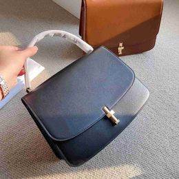 The Row 2023 New Sofia Handbag Fashion Versatile Ladies Bag Leather Tofu T-shaped Button Organ trend