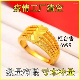 Cluster Rings 6000 24.k Pure Copy Real 18k Yellow Gold 999 24k Women's To Heart Lucky Opening Adjustable Sweet Ring Gift Never Fade Jewelry