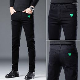 Men's Jeans 2023 Autumn Winter Design Slim Fit Stretch Black Green Logo Fashion Casual Denim Pants Good Cotton Trousers Male