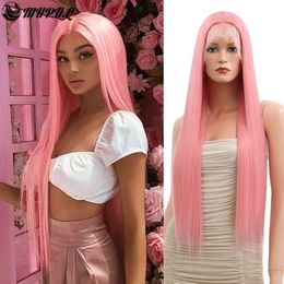 Lace Wigs Pink Straight Front Wig Synthetic For Women Cosplay 26Inch Heat Resistant T Part HD Frontal Natural Hair Perruque 230803