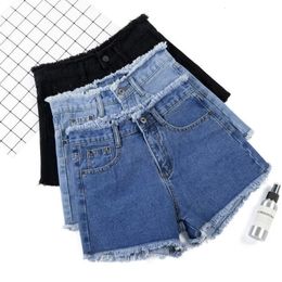 Women's Shorts 2023 Summer Woman High Haist Jeans Fashion Rough edges Denim Short Pants Schoolgirl Casual Blue Black White 230803