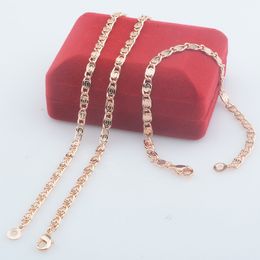 Wedding Jewelry Sets 4mm Wide Women Men 585 Rose Gold Color Concave Snail Link Necklace Bracelet Set JewelryNo Red Box 230804