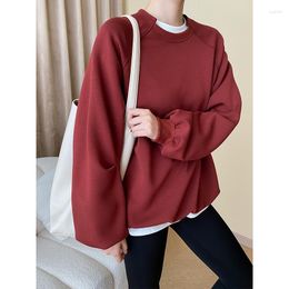 Women's Hoodies Fall Oversized Raglan Sleeves Patchwork Cut Loose Fitting Sweatshirt Black Red Khaki Pullovers