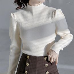 Women's Sweaters Half Turtleneck Pullovers Sweater Winter Bubble Sleeve Chic 2023 Autumn Western-style Slim Body With Base Tops