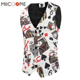 Men's Vests Sleeveless Playing Cards Printed Chalecos Para Hombre Multi Pattern Slim Fit Tuxedo Suit Vest Men Casual V-Neck Waistcoat Jacket 230804