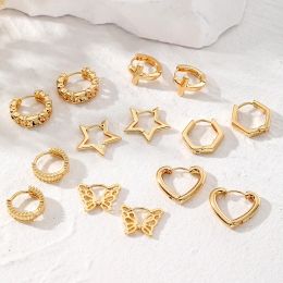 geometry Gold metal Hoop Earrings For Women New Trendy star heart butterfly ear Stud Hip hop earrings