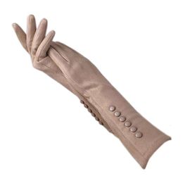 Fingerless Gloves winter ladies gloves suede long 35CM arm fashion touch screen thick black Grey beige dark blue brown light gr 230804