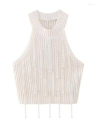 Women's Sweaters Chic Lady Spring Fashion Knitted White Pullover Tops Womens 2023 Pearl Tassel Short Female Sleeveless Vest