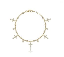 Link Bracelets Promotion 2023 Classic Jewellery Bezel Cz Station Chain Cross Charm Bracelet Gold Silver Colour 15 4cm