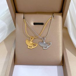 Pendant Necklaces Minimalist Leaves Necklace For Women Stainless Steel Gold Color Plate Hollow Out Ginkgo Leaf Short Boho Jewelry
